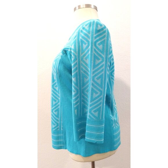 Misook Turquoise Geometric Open Front 3/4 Sleeves Cardingan XL - Picture 4 of 11